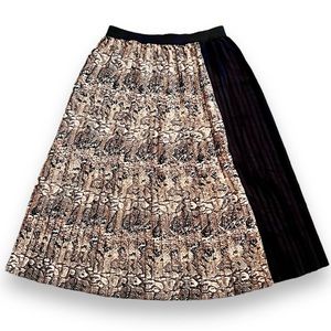 Bob Mackie Boutique Womens Snakeskin Pleated Midi Skirt Small Color Block Flowy